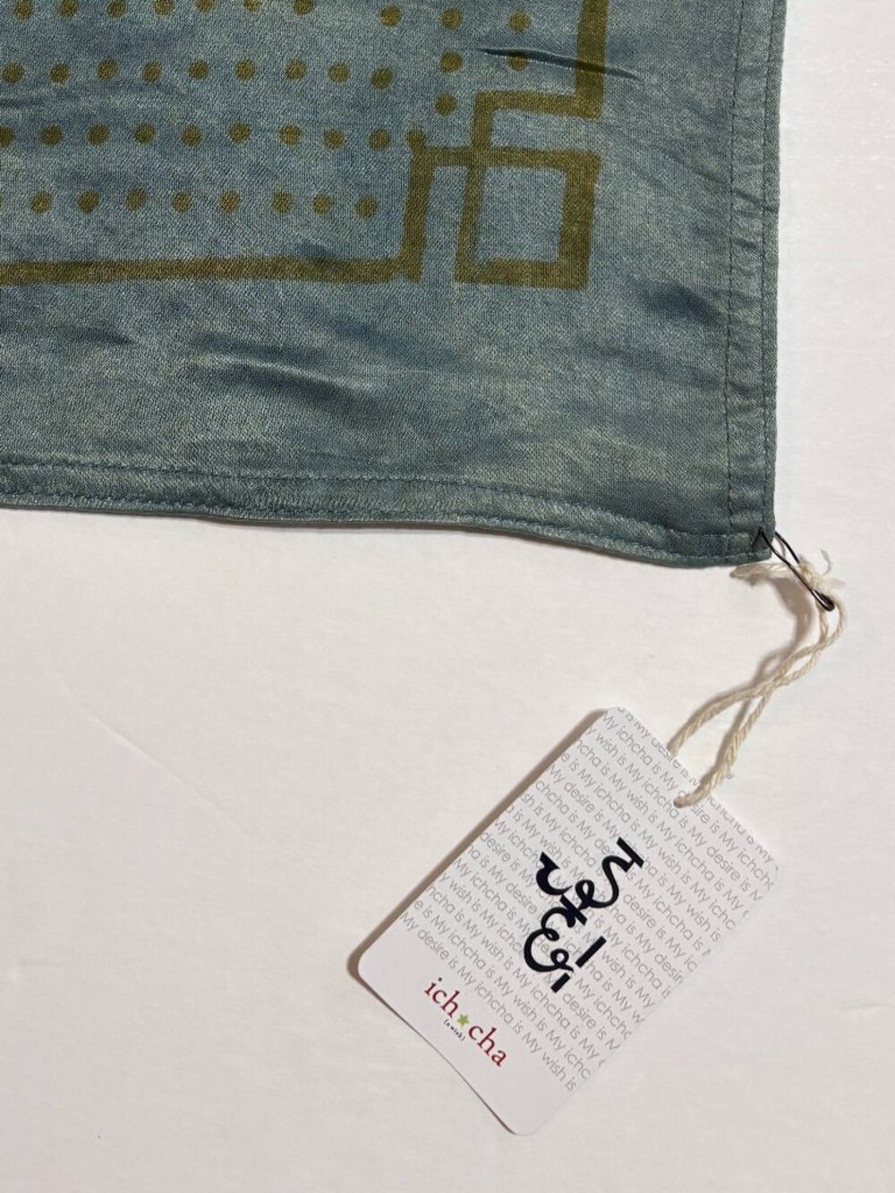 Ichcha "Surya" Hand-Printed Cotton/Silk Satin Scarf, 25" Square - Picture 4 of 4